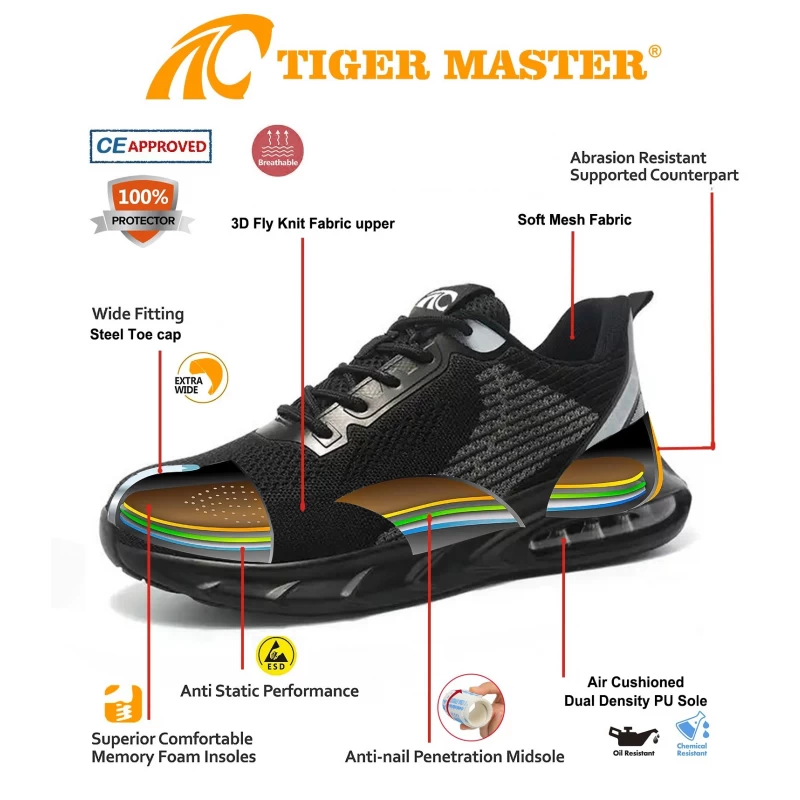 China TM3160 Light weight steel toe fashionable safety shoes sneaker for men manufacturer