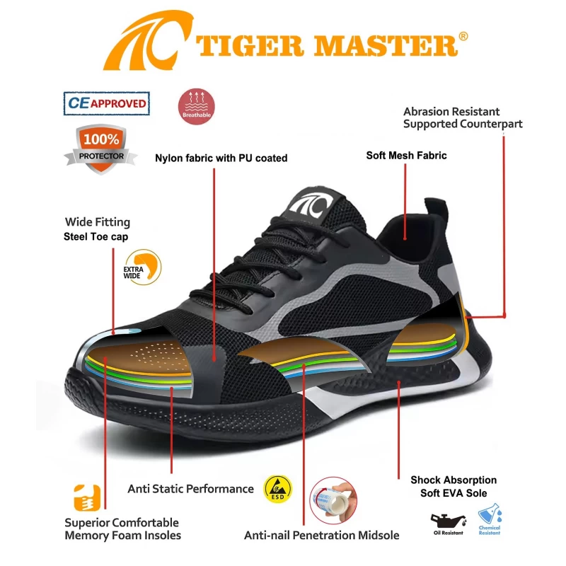China TM3161 Sneaker-Sicherheitsschuhe mit weicher EVA-Sohle und pannensicherer Stahlkappe für Herren Hersteller