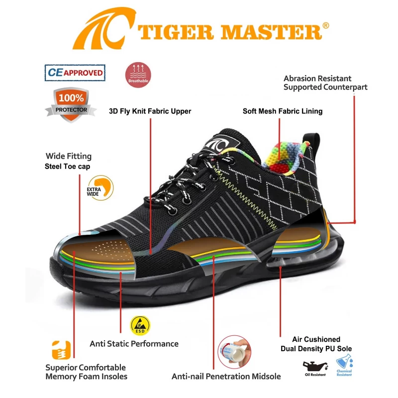 Китай TM3163 Черные легкие защитные мужские кроссовки со стальным носком производителя