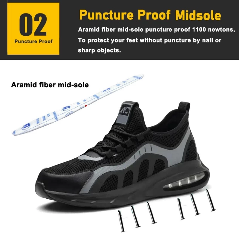 China TM3165 Air cushioned anti puncture light weight safety sneakers with steel toe manufacturer