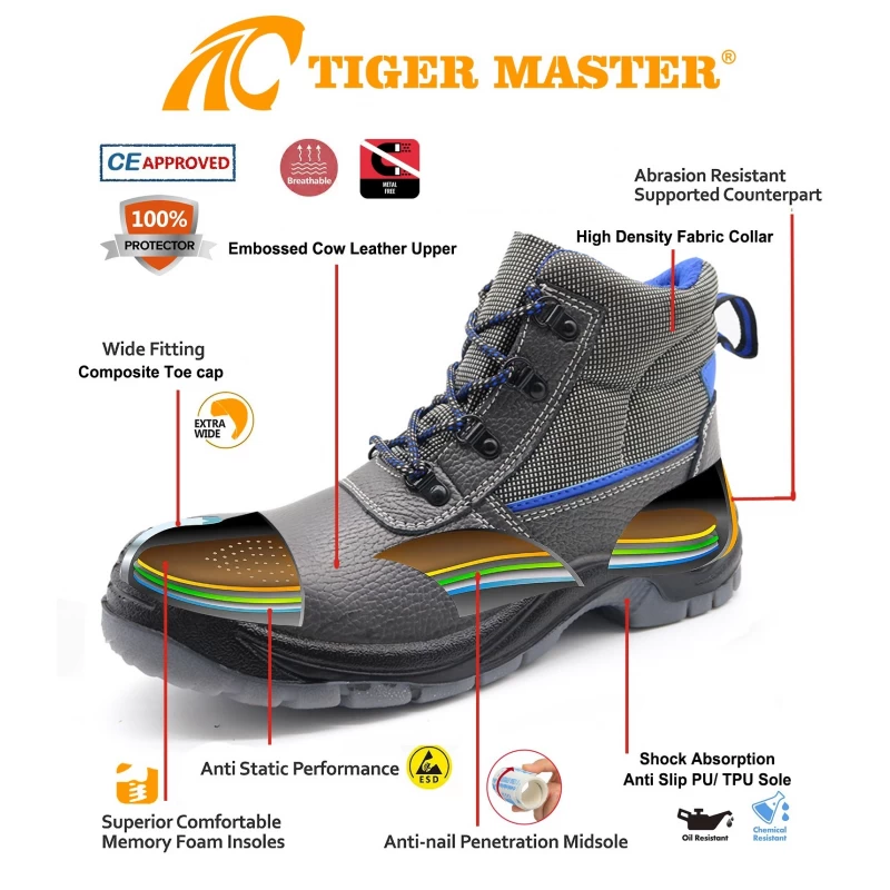 中国 TM3171 耐油耐酸TPU鞋底复合鞋头工业安全鞋 制造商