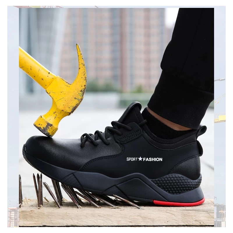 中国 708黑色超纤皮钢头劳保时尚安全鞋男 制造商