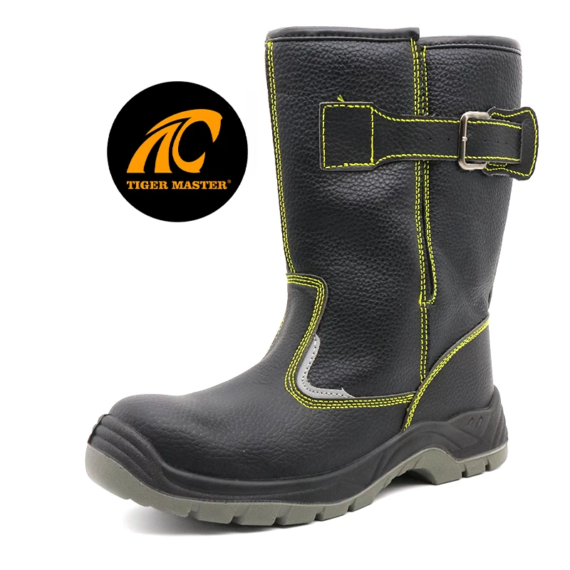 China TM077B Black 12 inch cow leather steel toe anti puncture welding safety boots men manufacturer