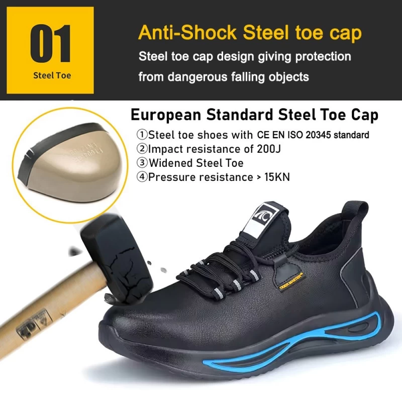 China TM3055 Couro de microfibra antiderrapante anti-esmagamento sapatos de segurança leves da moda para homens fabricante