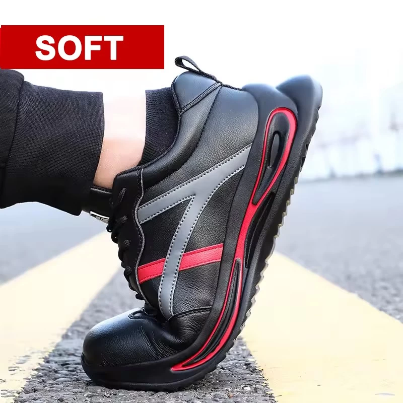 China TM261 Sapatos de segurança masculinos com biqueira de aço e couro de microfibra preto para construção fabricante