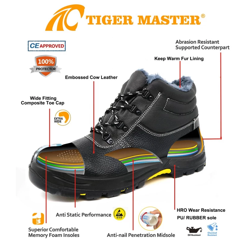 中国 TM148 男式耐寒橡胶外底复合趾冬季安全鞋 制造商