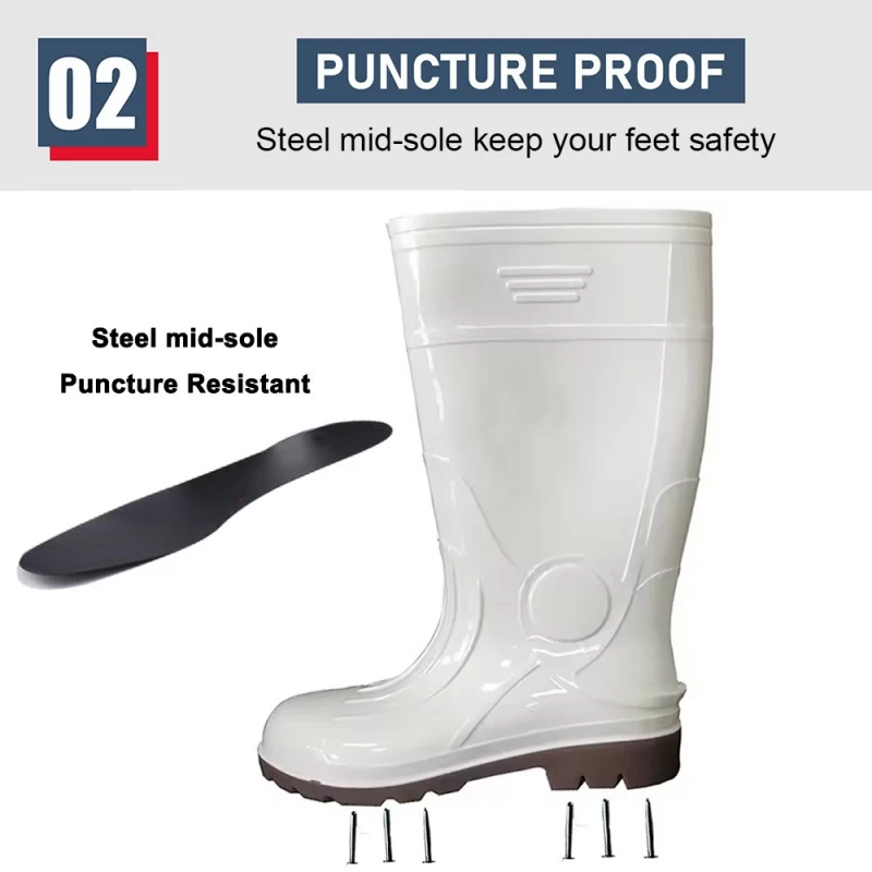 China GB07-5 Waterproof anti slip food industry white shiny pvc safety rain boots manufacturer
