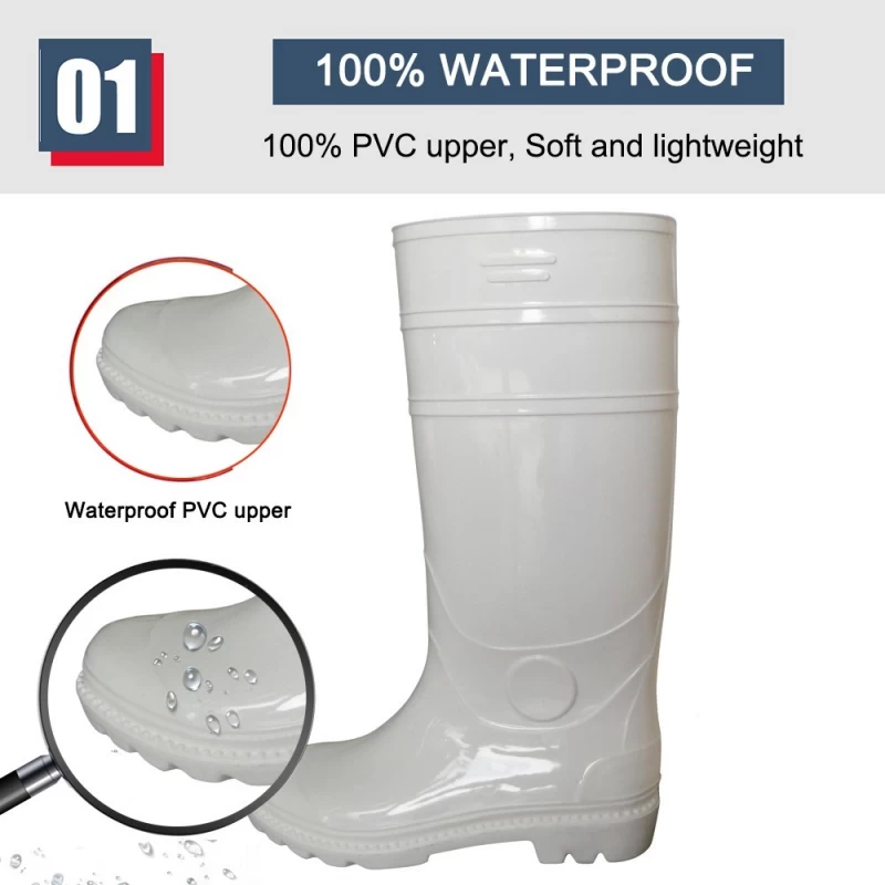 China GB03-6 wasserdichte, rutschfeste, weiße, nicht sichere, glänzende PVC-Regenstiefel für Herren Hersteller