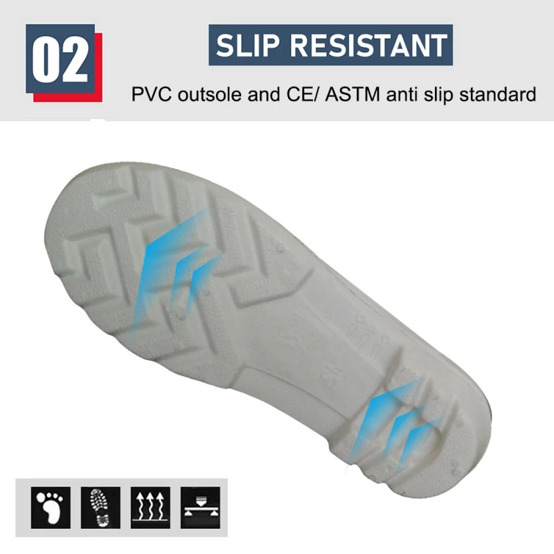 중국 GB03-6 남성용 방수 미끄럼 방지 흰색 비 안전 반짝이는 PVC 장화 제조업체