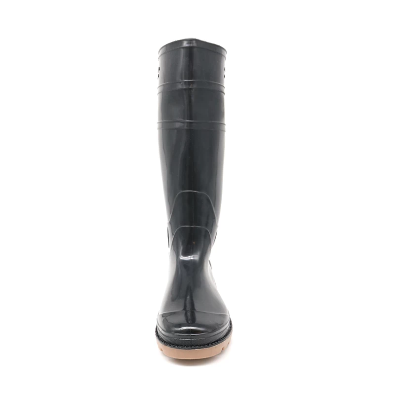 China GB03A Wasserdichte, rutschfeste, kniehohe Regenstiefel aus schwarzem, rutschfestem PVC Hersteller
