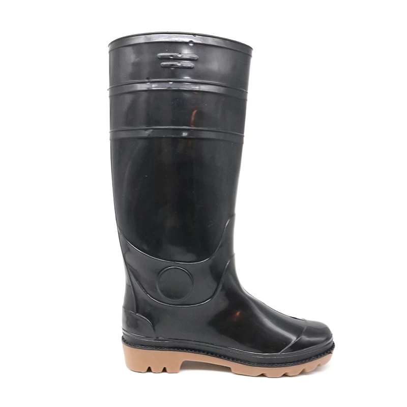 China GB03A Waterproof anti slip black non safety pvc knee high rain boots manufacturer