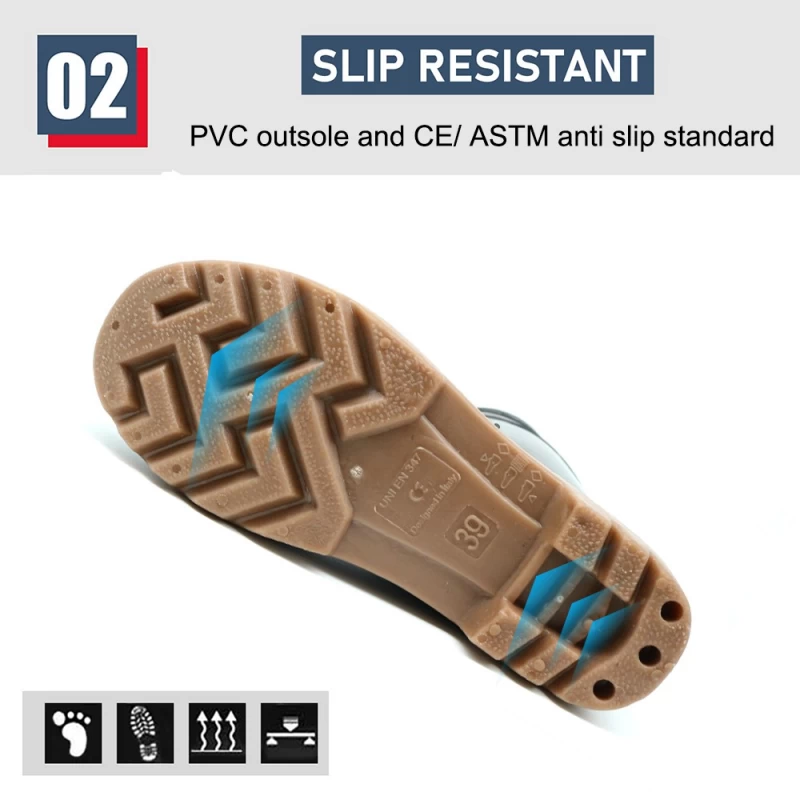 중국 GB03A 방수 미끄럼 방지 검정 비안전 PVC 무릎 높이 장화 제조업체