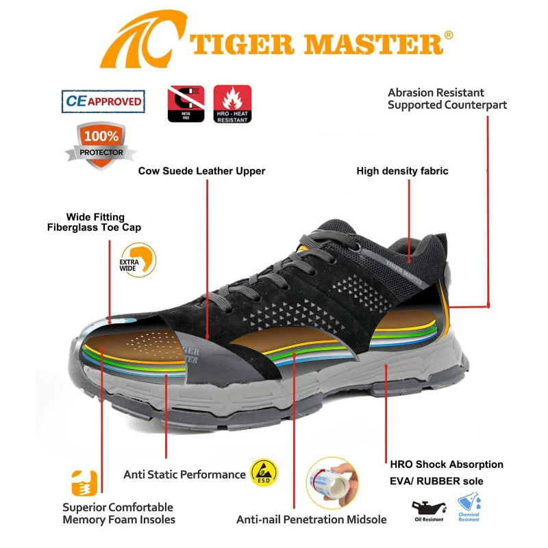 Cina TM284L punta in fibra di vetro in pelle scamosciata nera per evitare forature scarpe da lavoro impermeabili produttore
