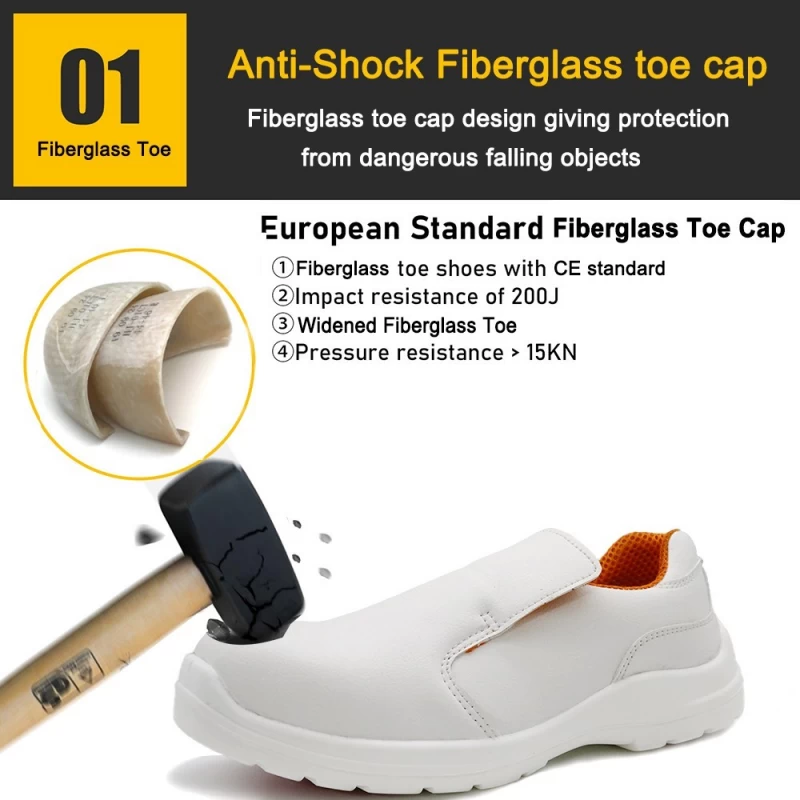 China TM079 New anti-skid fiberglass toe puncture proof white kitchen safety shoes without lace manufacturer