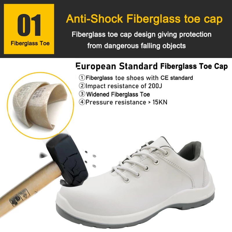 China TM084 Super antiderrapante biqueira de fibra de vidro anti-furo branco chef sapatos de segurança para cozinha fabricante