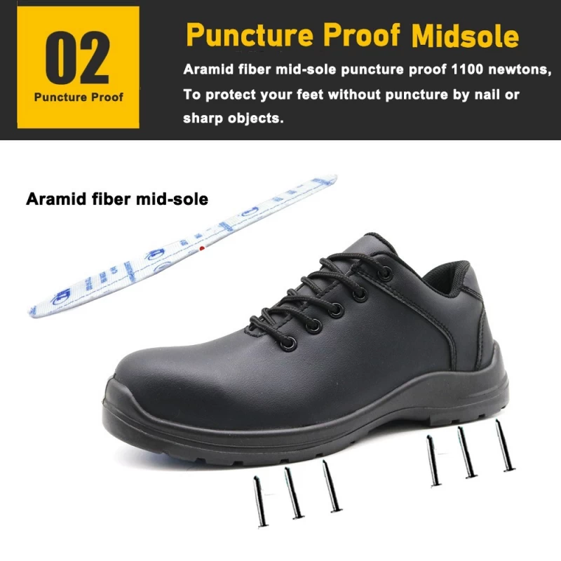 China TM084-1 New anti-skid fiberglass toe puncture-proof black kitchen safety shoes manufacturer