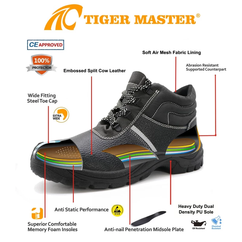 China TM3213 Steel toe steel mid plate cheap price leather safety shoes for men manufacturer