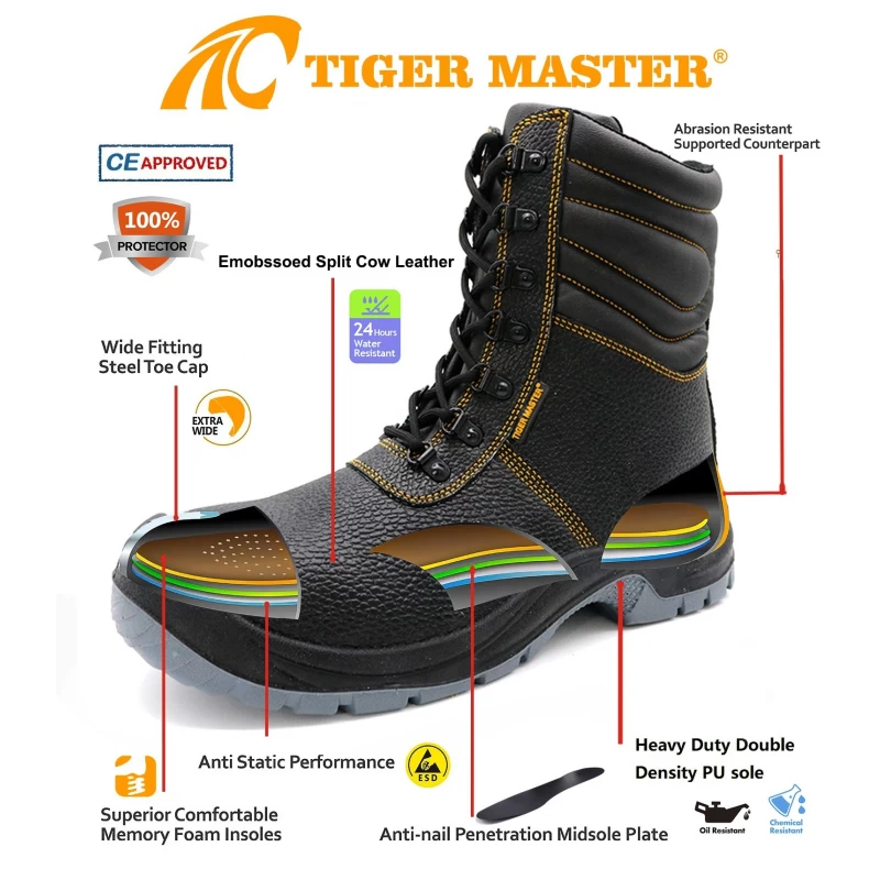 China TM3220 High-cut steel toe and steel mid plate industrial safety boots for men manufacturer