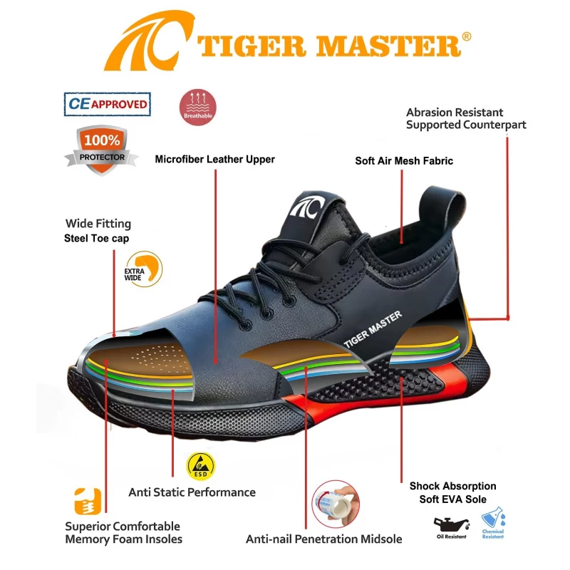 China TM3184 Microfiber leather steel toe fashion safety shoes for industrial manufacturer