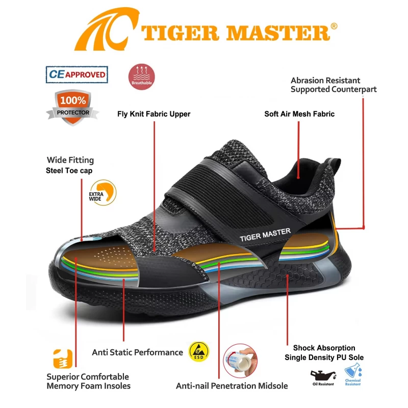 China TM3228 steel toe puncture proof comfort fashionable safety shoes without lace manufacturer