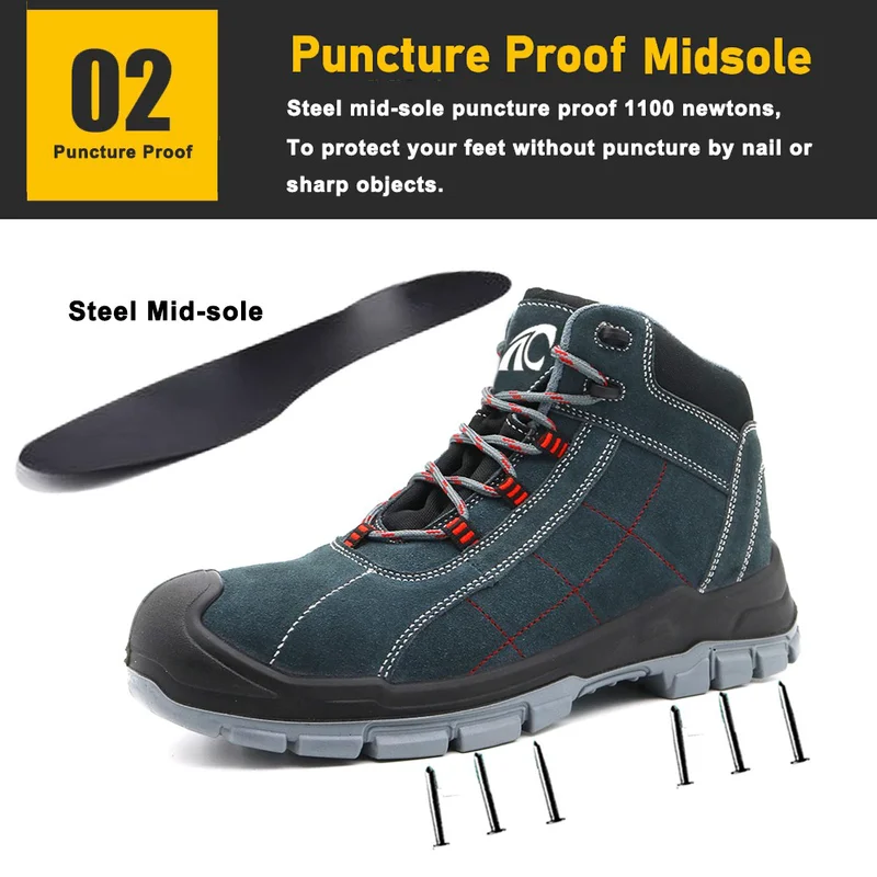 중국 TM255 안티 슬립 스틸 발가락 안티 펑크 스웨이드 가죽 안전화 남자 제조업체