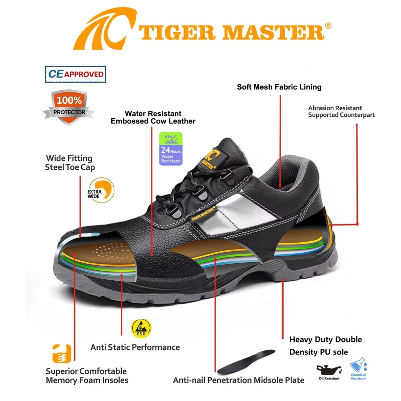 China TM004L Oil water resistant steel toe anti puncture work safety shoes manufacturer