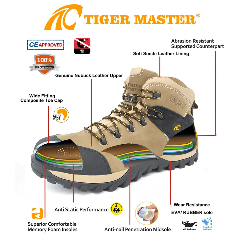 中国 TM3280 チリスエードレザー裏地グラスファイバーつま先耐パンク安全靴 メーカー