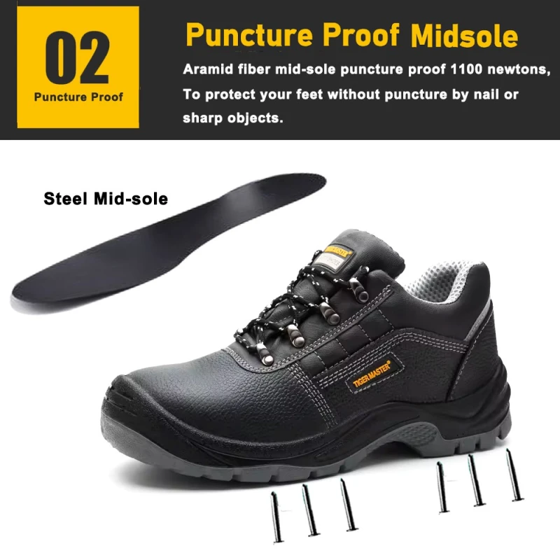中国 TM005L 钢头防刺穿皮革建筑安全鞋 制造商
