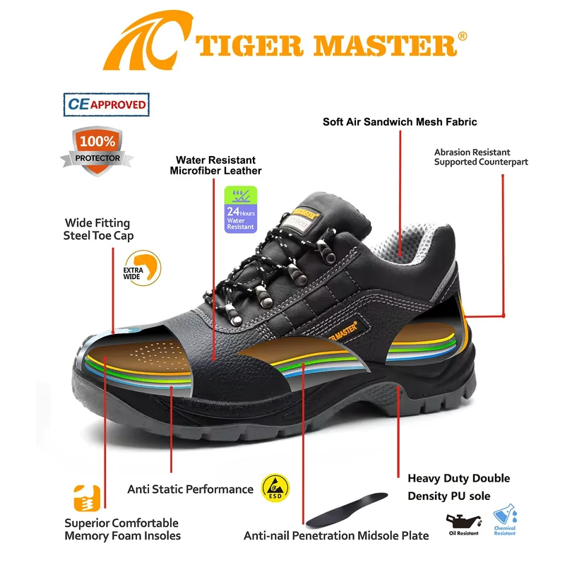 中国 TM005L 钢头防刺穿皮革建筑安全鞋 制造商