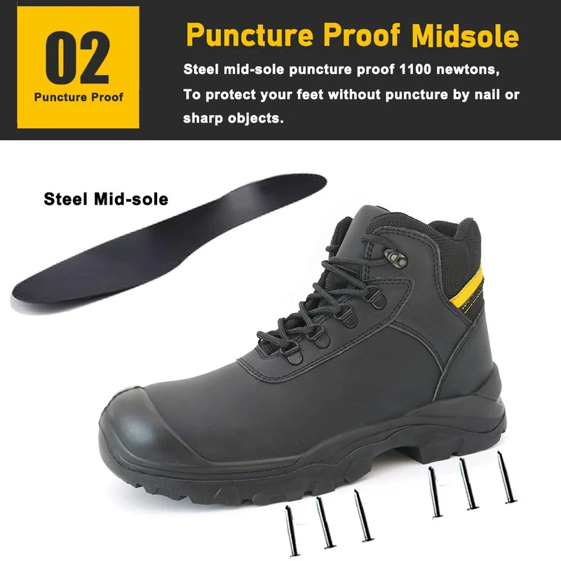 中国 TM089 防刺穿钢趾施工安全靴 黑色 制造商