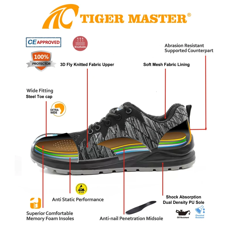 China TM234 steel toe anti puncture sport safety shoes for men manufacturer