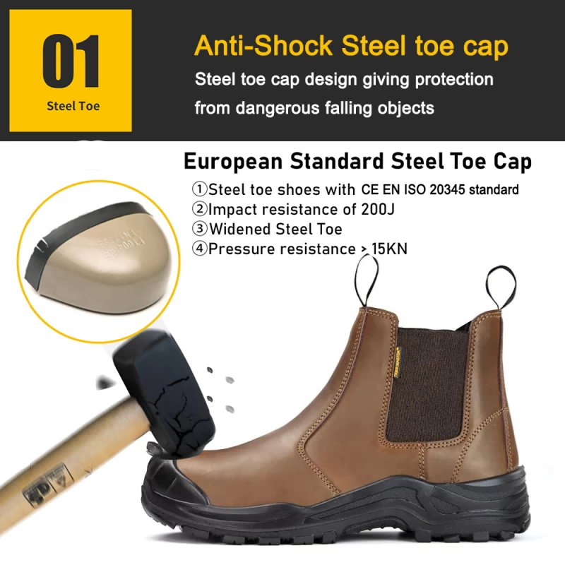 Chine TM3325 Le cuir marron empêcher la perforation des orteils en acier sans lacets Bottes de sécurité fabricant