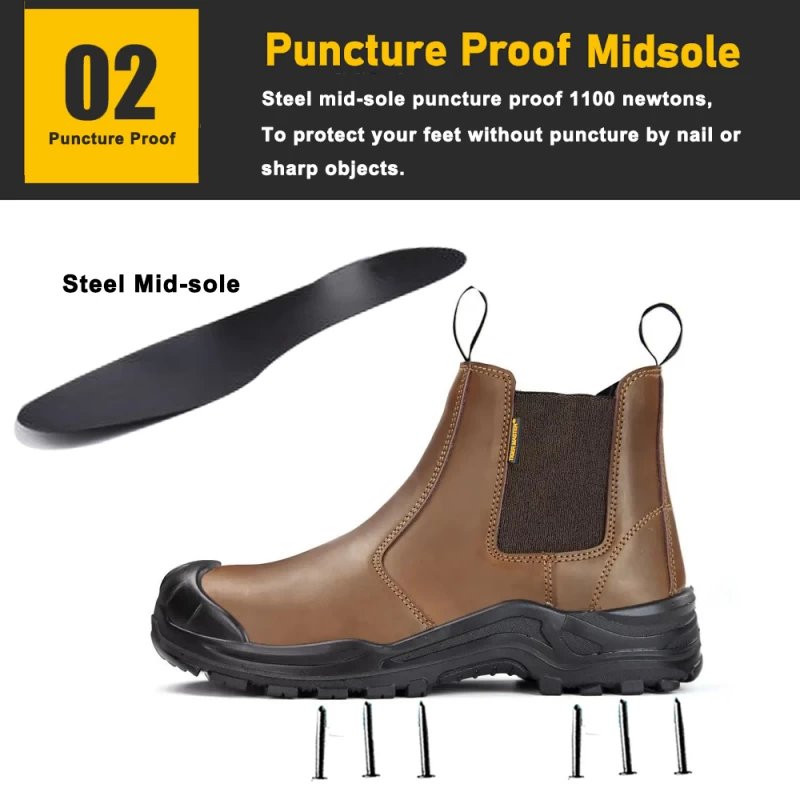 Chine TM3325 Le cuir marron empêcher la perforation des orteils en acier sans lacets Bottes de sécurité fabricant