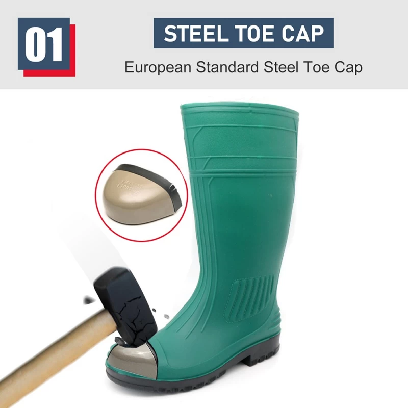 China GB38 Groene stalen teen Anti punctie PVC Safety Rain Boots waterdicht fabrikant