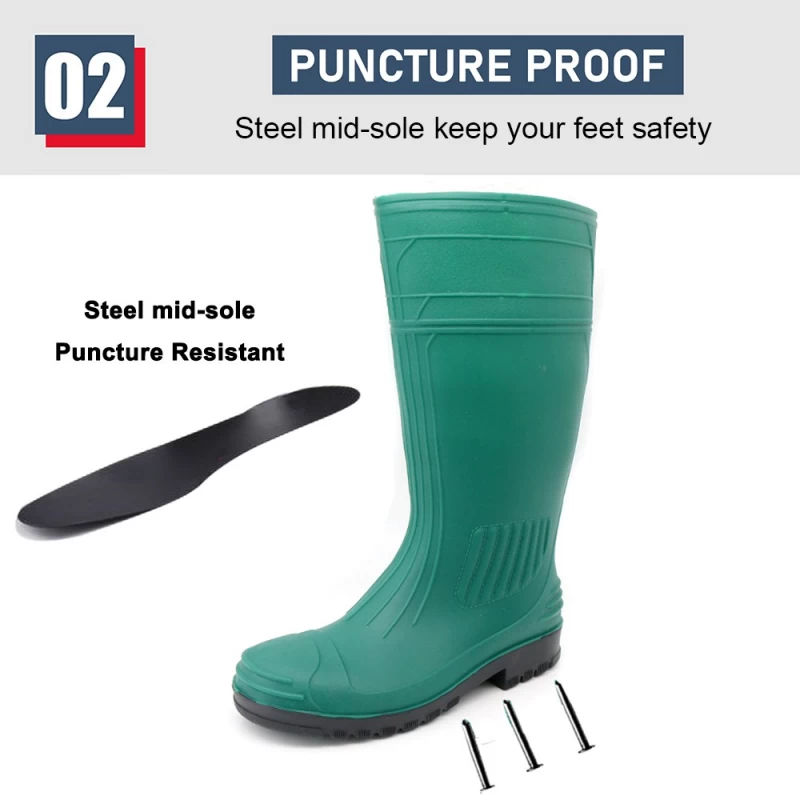 China GB38 Groene stalen teen Anti punctie PVC Safety Rain Boots waterdicht fabrikant