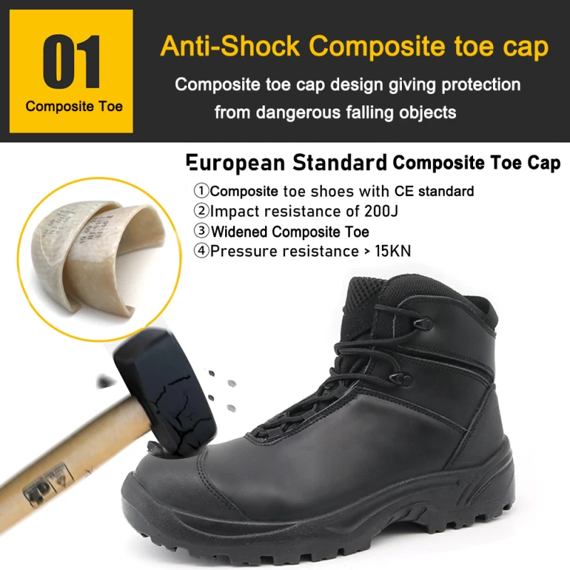 China TM3339 Genuine Leather Fiberglass Toe Anti Puncture Safety Boots Black manufacturer
