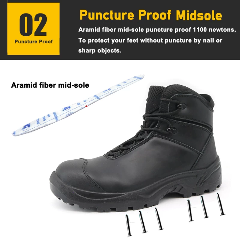 China TM3339 Genuine Leather Fiberglass Toe Anti Puncture Safety Boots Black manufacturer