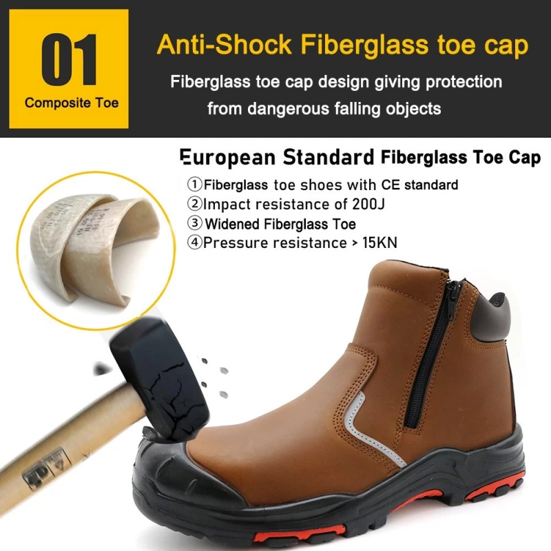 China TM106 PU Rubber Sole Fiberglass Toe Safety Boots with Zippers manufacturer