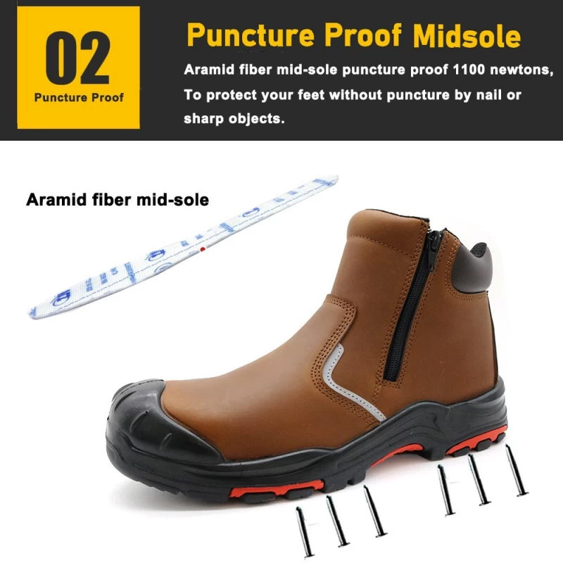 China TM106 PU Rubber Sole Fiberglass Toe Safety Boots with Zippers manufacturer