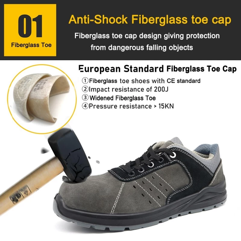 China TM2020 Fiberglass toe puncture proof anti static grey suede sport safety shoes manufacturer