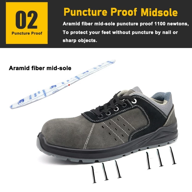 China TM2020 Fiberglass toe puncture proof anti static grey suede sport safety shoes manufacturer