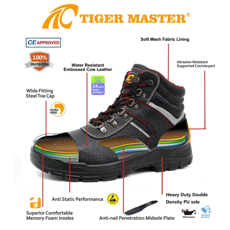 China TM092 Steel Toe Steel Mid-sole Leather Mining Safety Shoes for Workers manufacturer
