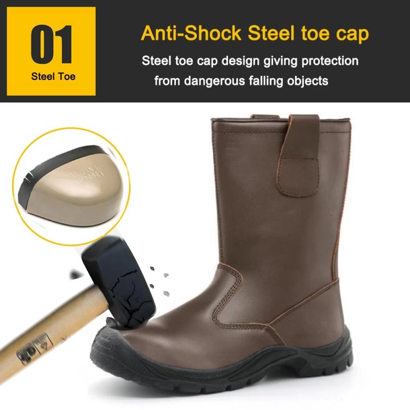 China TM3348 Brown oil water resistant anti slip steel toe puncture proof welding boots without laces manufacturer