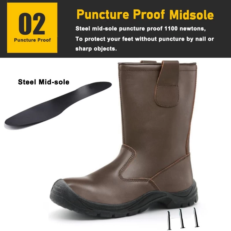 China TM3348 Brown oil water resistant anti slip steel toe puncture proof welding boots without laces manufacturer