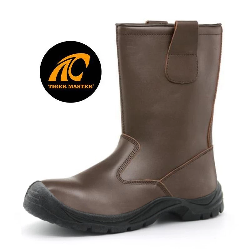 China TM3348 Brown oil water resistant anti slip steel toe puncture proof welding boots without laces manufacturer