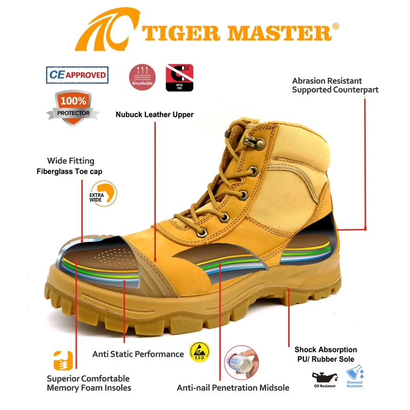China TM135 Nubuck leather steel toe oil gas industry safety boots with zipper manufacturer