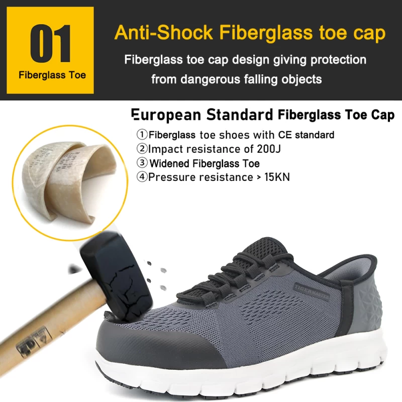 China TM2023 Slip-ins Fiberglass Toe Puncture Proof Anti-static Sport Safety Shoes Grey manufacturer