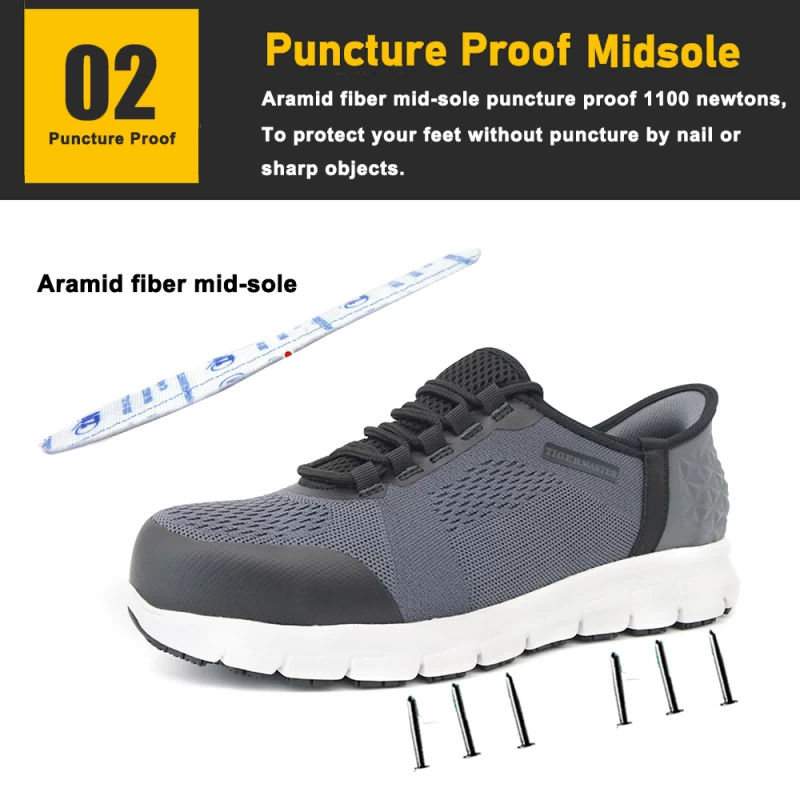 China TM2023 Slip-ins Fiberglass Toe Puncture Proof Anti-static Sport Safety Shoes Grey manufacturer