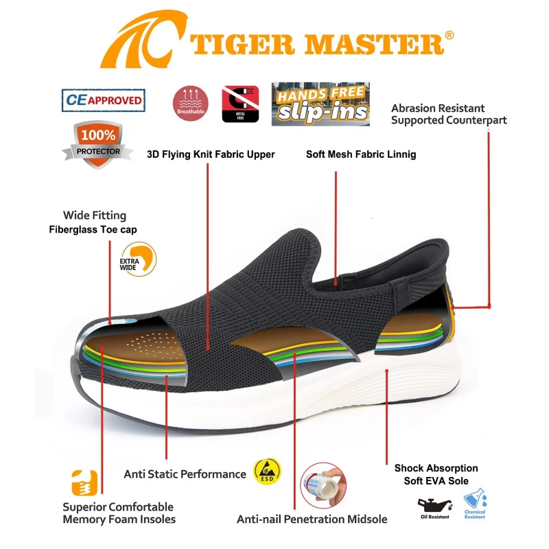 China TM2025 Slip-ins Hand Free Fiberglass Toe Anti Puncture No laces Safety Shoes for Men manufacturer