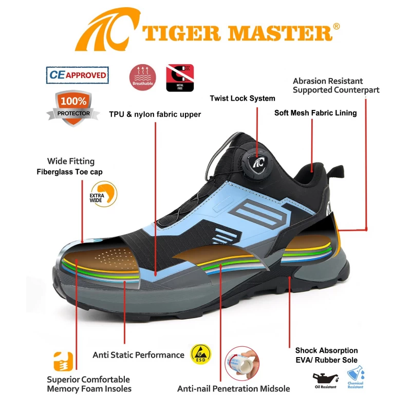China TM2029 Twist Lock Fiberglass Toe Sport Safety Shoes para homens fabricante